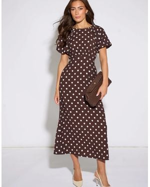 Gini London Spot Puff Sleeves Midi Dress - Black