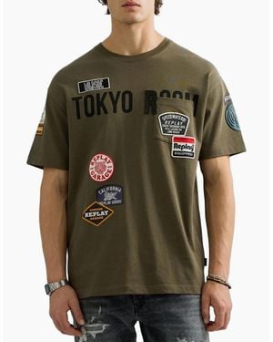 Replay Relaxed Fit Pocket T-Shirt With Badge Detail Khaki - Green