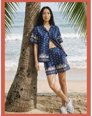 Nooki Design Idaho Printed Paisley Cotton Shorts- Mix - Blue