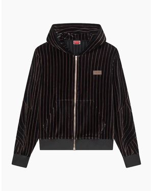 KENZO Leaf Stripe Velvet Full Zip Hoodie - Black