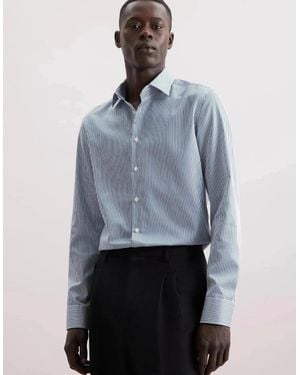Seidensticker Slim Fit Easy Iron New Kent Striped Business Shirt Dark - Blue