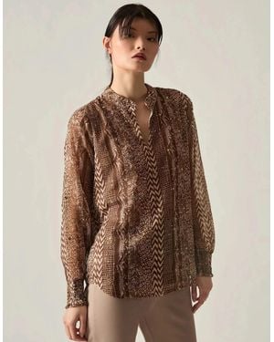 James Lakeland Sequin Animal Print Blouse - Brown