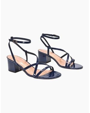 XY London Ladies Maria Patent Strappy Block Heel Sandals - Blue