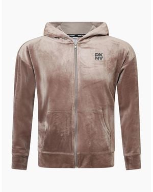 DKNY 2-Tone Rhinestone Logo Full-Zip Hoodie - Brown