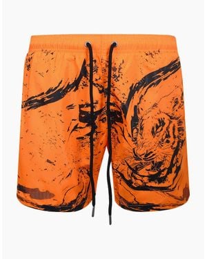 Philipp Plein Plein Sport Water Tiger Logo Medium Boardshort Swim Shorts - Orange