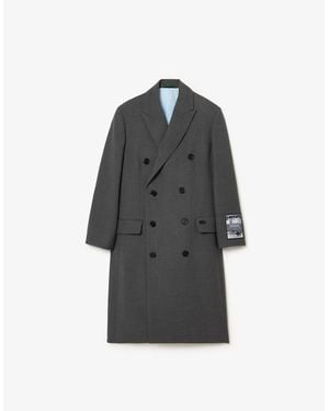 Lacoste Solid Patterned Collared Neck Over Coat - Grey