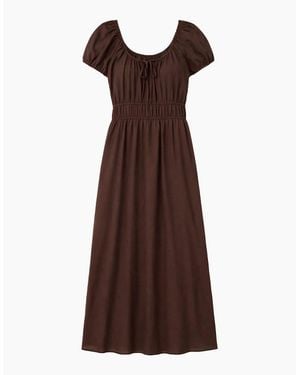 Ro&zo Petite Gathered Neck Cotton Dress - Brown
