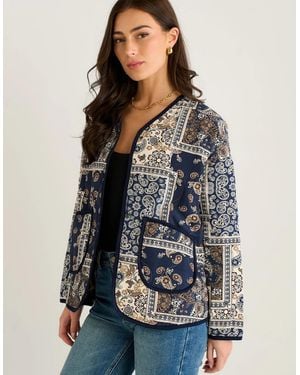 Gini London Paisley Tile Print Lightweight Viscose Quilted Jacket - Blue