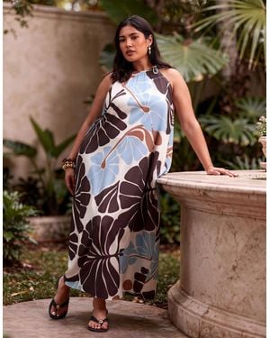 Live Unlimited London And Floral Print Halter Neck Maxi Dress - Brown