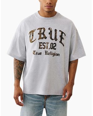 TRUE RELIGION Oversized T Shirts Drop Shoulder Tee - Grey