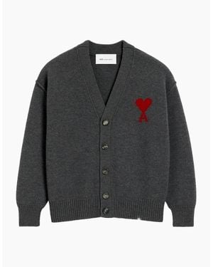 Ami Paris Contrasted Ami De Coeur Cardigan - Black