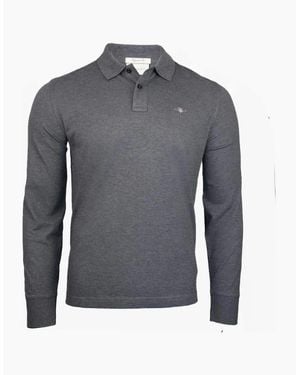 GANT Reg Shield Long-Sleeve Pique Polo Top, Antracit Melange - Grey