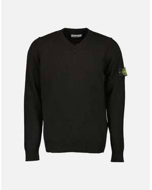 Stone Island Lambswool V-Neck Knitted Sweatshirt - Black