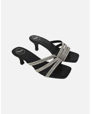 XY London Ladies Sparkle Diamante Square Toe Mule Sandals - Black