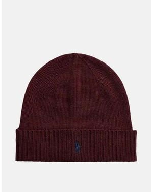 Ralph Lauren Signature Pony Wool Beanie Aged Wine Heather - Red