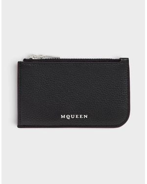 McQueen Logo Sling Zip Card Case Leather - Black