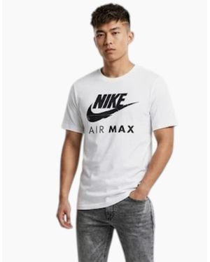 Nike Air Max T Shirt Short Sleeve Crew Neck Regular Fit Casual Cotton Tee - White