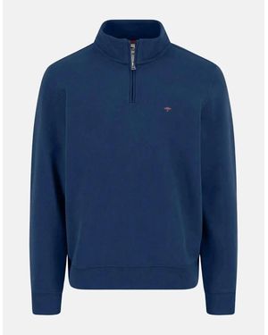 Fynch-Hatton 1/4 Zip Stand Collar Cotton Sweat Midnight - Blue