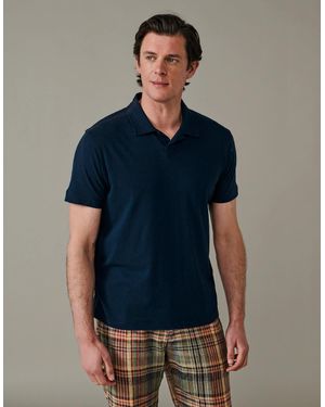 aubi Churchfield Open Collar Polo - Blue