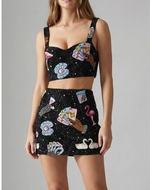 Oceanus Vegas Beaded Mini Party Beach Co-Ord Skirt - Black