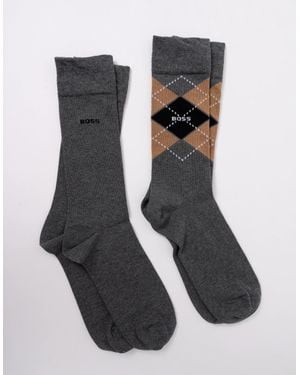BOSS Boss 2 Pack Combed Cotton Argyle Socks - Black