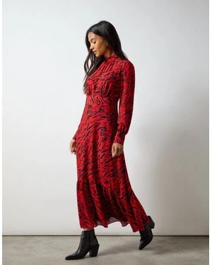 Ro&zo Petite Zebra Print Tie Back Midi Dress - Red