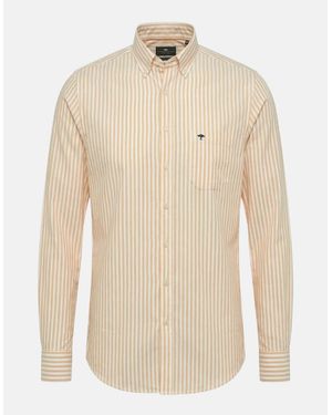 Fynch-Hatton Cotton Oxford Stripe Button Down Shirt Tangerine - Natural