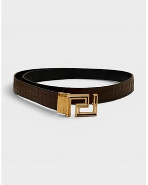 Versace Logo Belt Calf Leather Chocolate - Black