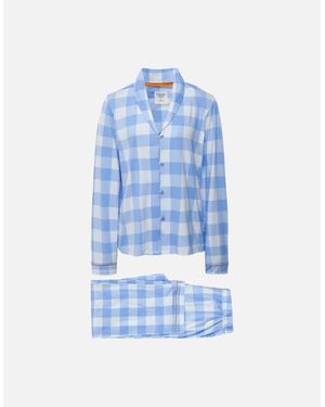 Chelsea Peers Gingham Print Long Pyjama Set - Blue