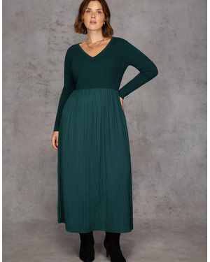 Live Unlimited London Knit Bodice Pleated Skirt Dress - Green