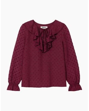 Ro&zo Burgundy Dobby Ruffle Front Blouse - Red