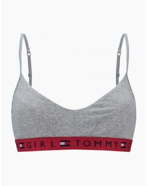 Tommy Hilfiger Ribbed Organic Cotton Logo Bralette - Grey