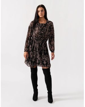 Maison Scotch Printed Sheer Lace Up Oversized Dress - Black