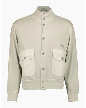C.P. Company Diagonal Fleece Resist Dyed Logo Cardigan - Natural