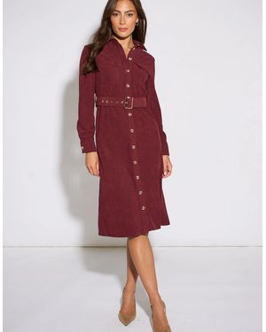 Gini London Mulberry Cord Belted Longline Shirt Dress - Red