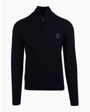 Belstaff Colden Merino Quarter Zip Dark Ink - Blue