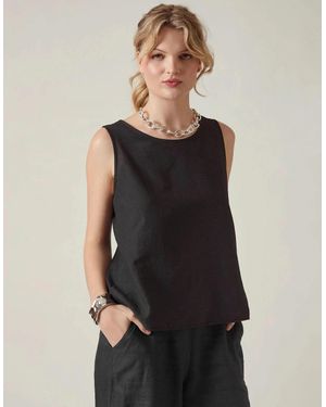 James Lakeland Linen Blend Sleeveless Button-Back Top - Black