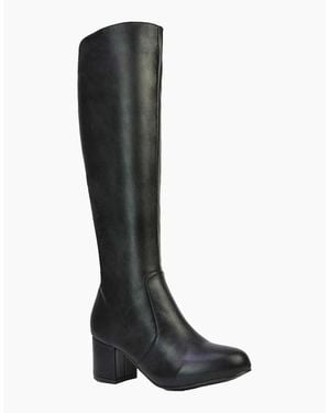 XY London Ladies Honey Ankle Zips Mid Block Heel Knee-High Boots - White