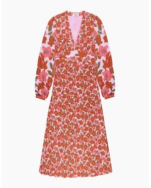 Ro&zo Lilac And Coral Poppy-Print Midi Dress - Red