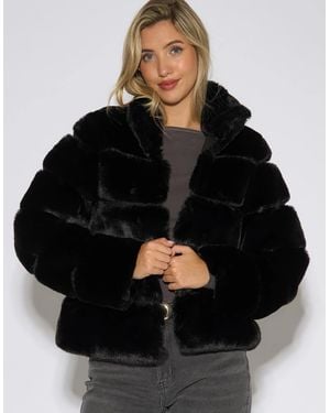 Gini London Panelled Funnel Neck Faux Fur Jacket - Black