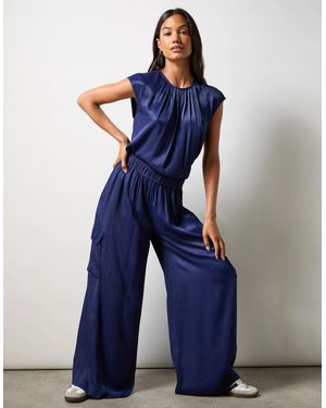 Ro&zo Satin Cargo Trousers - Blue