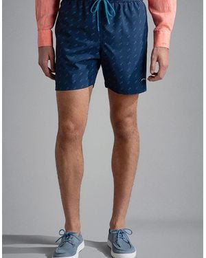 Paul & Shark Swim Shorts With Shark Print - Blue