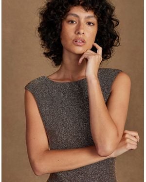 Ro&zo Petite Joanna Open Back Sparkle Dress - Brown