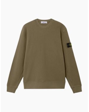 Stone Island Organic Cotton Waffle Fleece Military Sweatshirt - Green