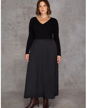 Live Unlimited London Knit Bodice Pleated Skirt Dress - Black