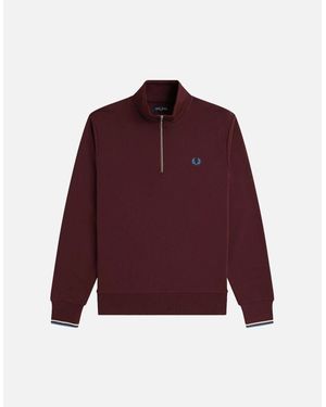 Fred Perry Half Zip Sweatshirt Oxblood/Ecru/Court - Red