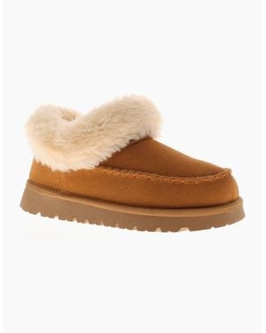 Apache Slipper Cuddle Bootee Faux Fur Lining Leather Suede Tan Uk Size - Brown