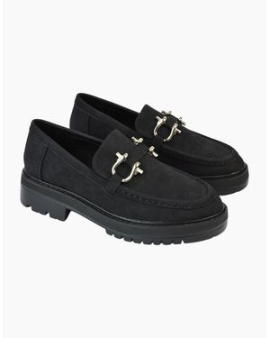 XY London Ladies Riley Buckle Detail Block Heel Loafers - Black
