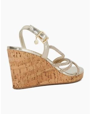 Dune Kemory Open Toe High Heel Wedge Sandals - Metallic
