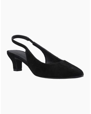 Hush Puppies Nahla Suede Heel Leather Round Slingback Shoes - Black